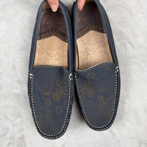 Robert Graham Mens Navy Skull Nubuck Driving Loafers Suede Size 10.5